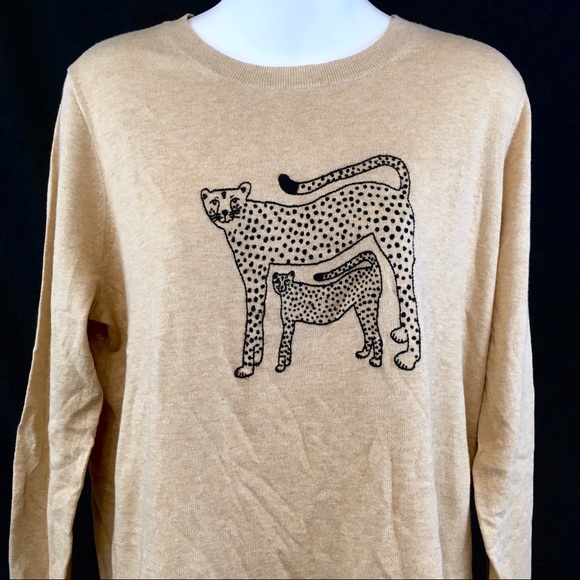 J. Crew Factory Sweaters - J. CREW Embroidered Cheetah Teddy Sweater XLARGE